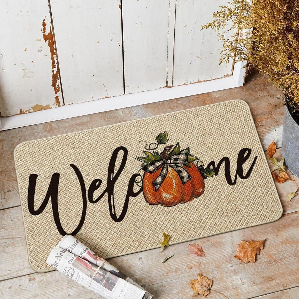 Autumn Pumpkin Crystal Velvet Doormat Non-slip Waterproof Dirt-resistant Easy to Clean Indoor Decoration