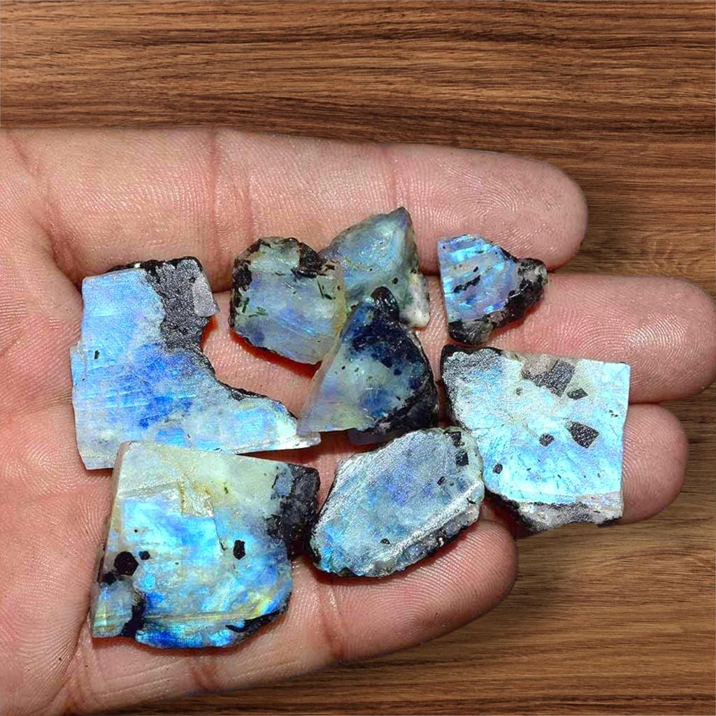 Blue Flashy Natural Black Dot Rainbow Moonstone Rough, Gemstone Raw, Rough Minerals Stone, Moonstone Raw, All Size Rough For Jewelry Making.