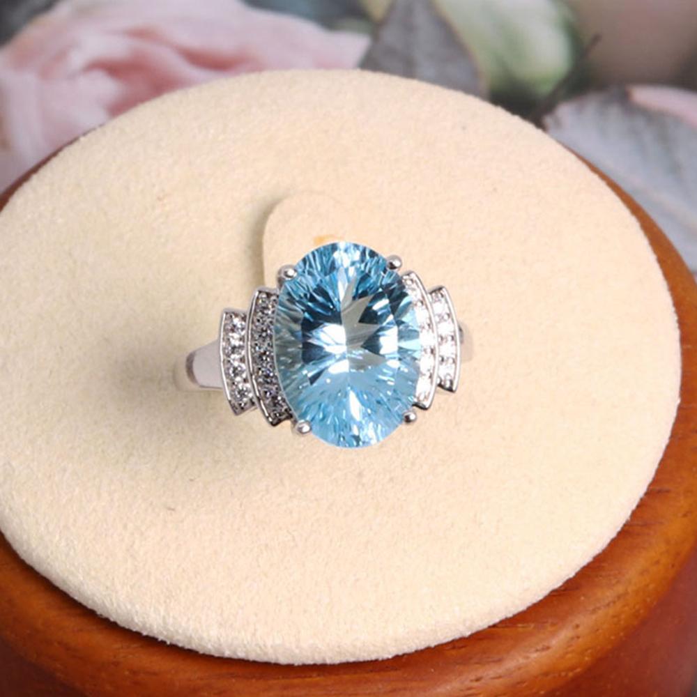 Bague Topaze Bleu Ciel Naturel 8,50ct ovale 10*14mm pierre précieuse argent sterling 925 design classique bijou fin pour l'anniversaire des femmes