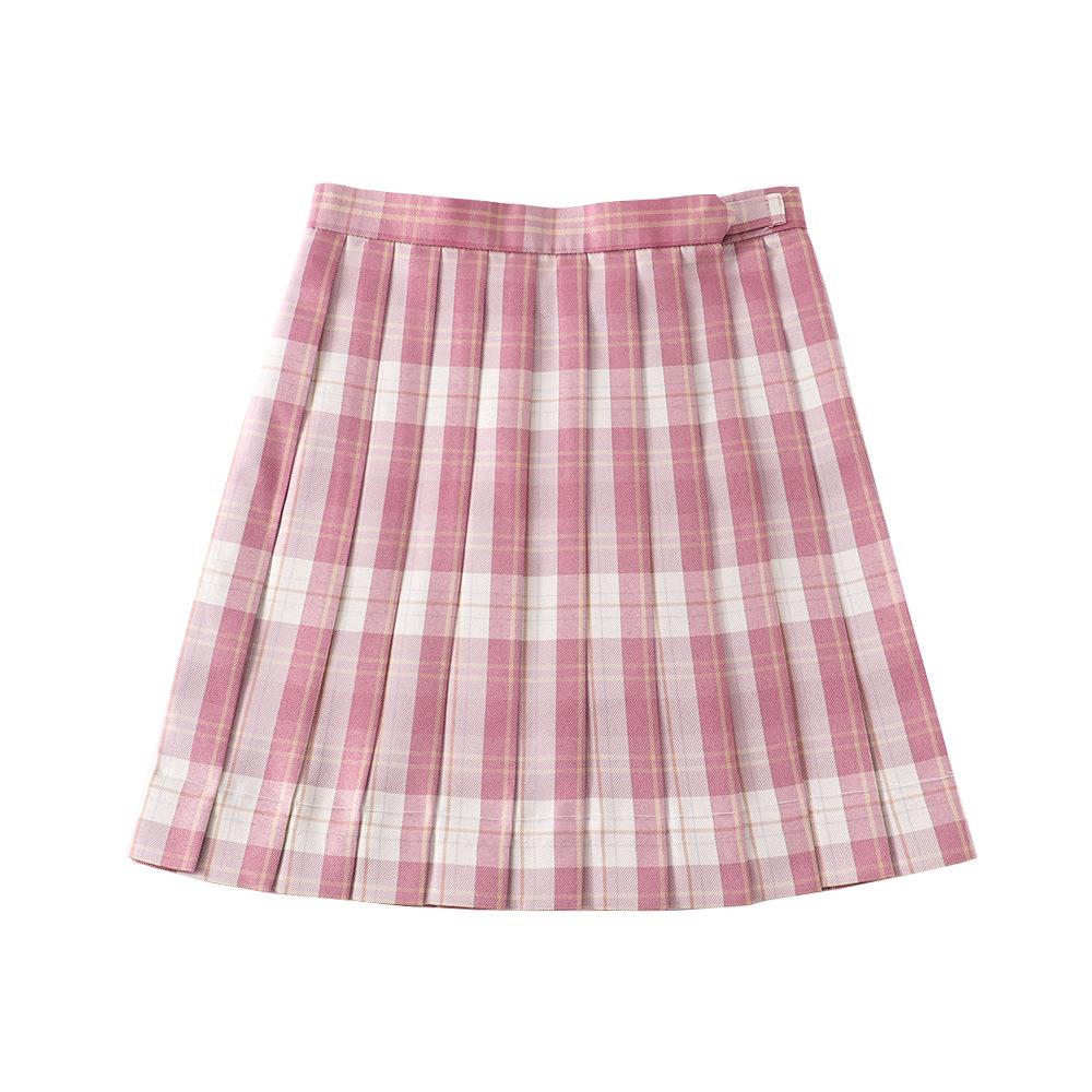 High-Waisted Japanese School Uniform Plaid Pleated Skirt - Raspberry & Black Tea