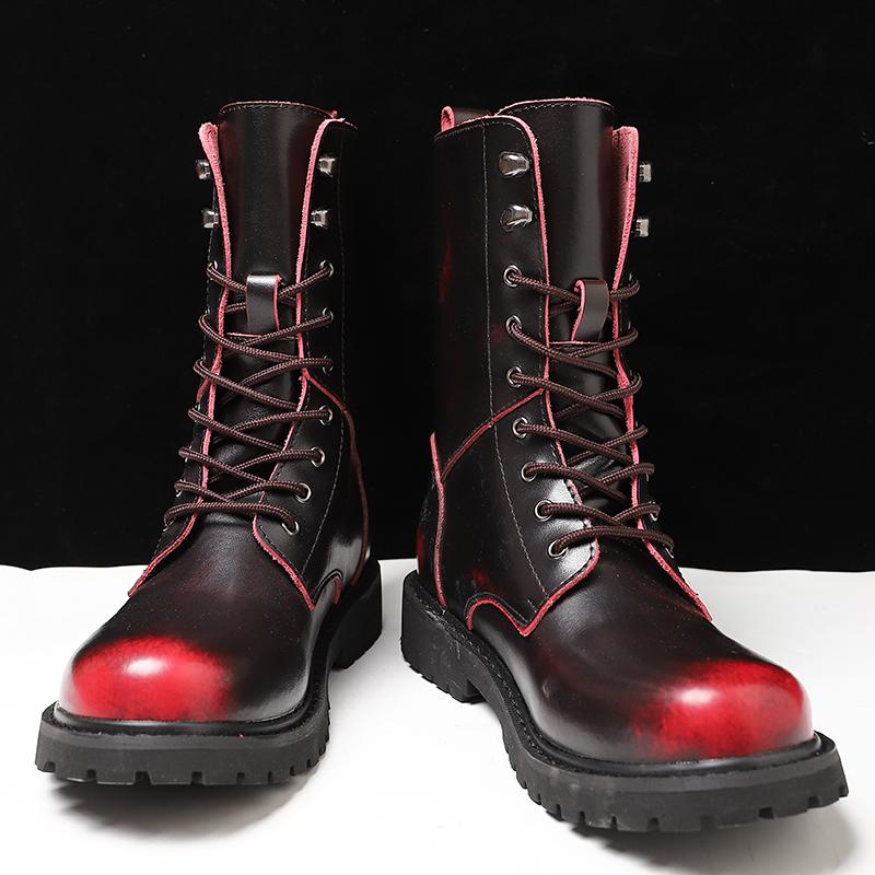 Ботинки Мужские Ботинки с Высоким Голенищем Мужская Обувь из ПУ Кожи Зимние Модные Ботинки Ботильоны Уличные Кроссовки На Шнуровке Нескользящие Ботильоны Мужская Обувь 48 красный 5450₽