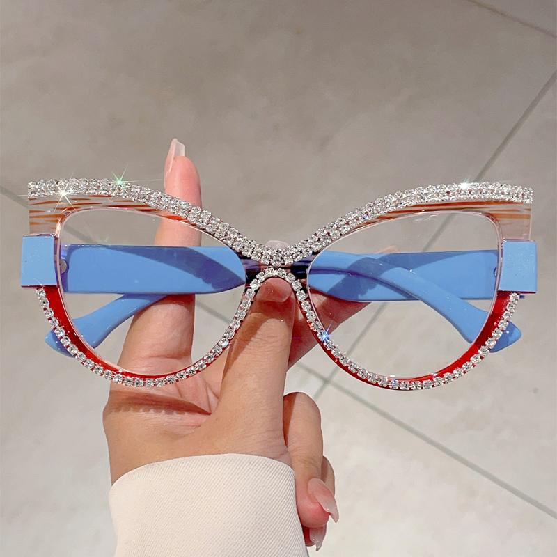 Multi Color Decor Frame Chic Crystal Design Ladies Glasses Non-prescription Striped Po Trends Eyewear for Women's