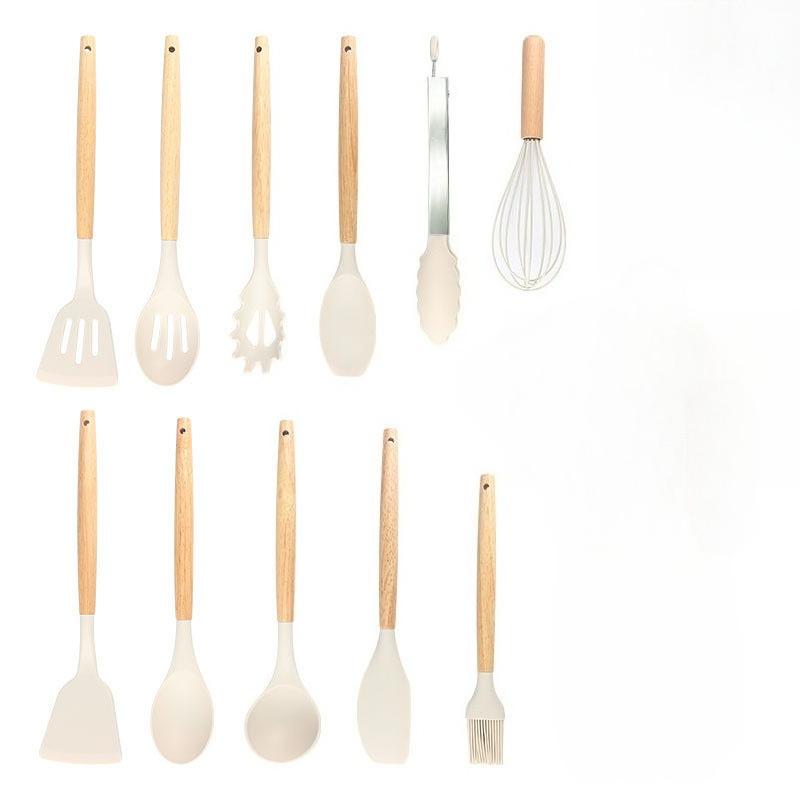 11pcs Silicone Kitchen Utensil Set with Wooden Handles Cooking & Baking Tools Including Non-Stick Spatula, Ladle, Whisk