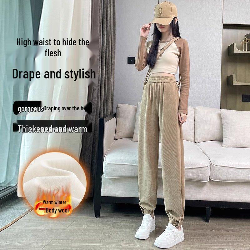 2025 Autumn Winter Plus Size Corduroy Harem Joggers: Comfortable Carrot Casual Sweatpants for Women