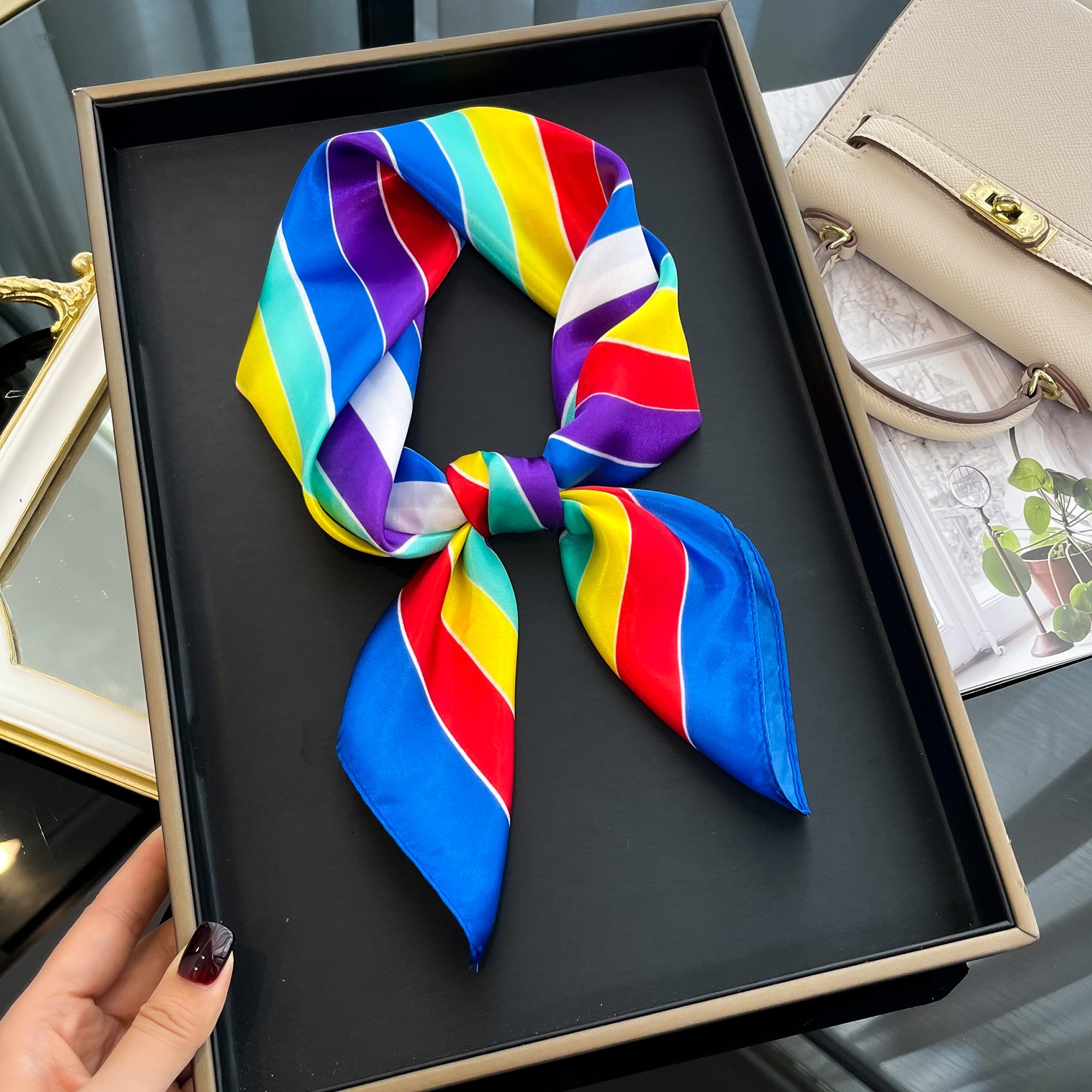 Luxus Quadratisches Seidentuch Für Frauen Hijab Haarbänder Halstuch Weiblicher SatinSchal Band Stirnband Mode Wickeltücher Bandana blue