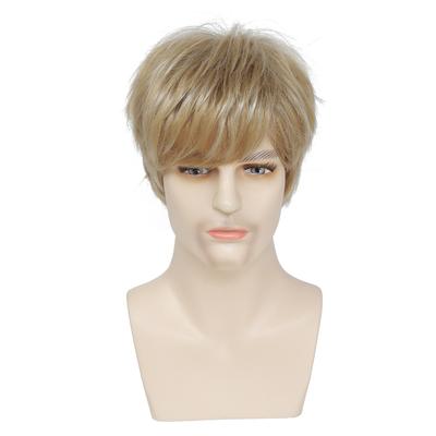 Synthetic Short Male Wig with Bangs Natural Soft Fluffy Hair Daily Cosplay Halloween Party Breathable Blonde Man Wig