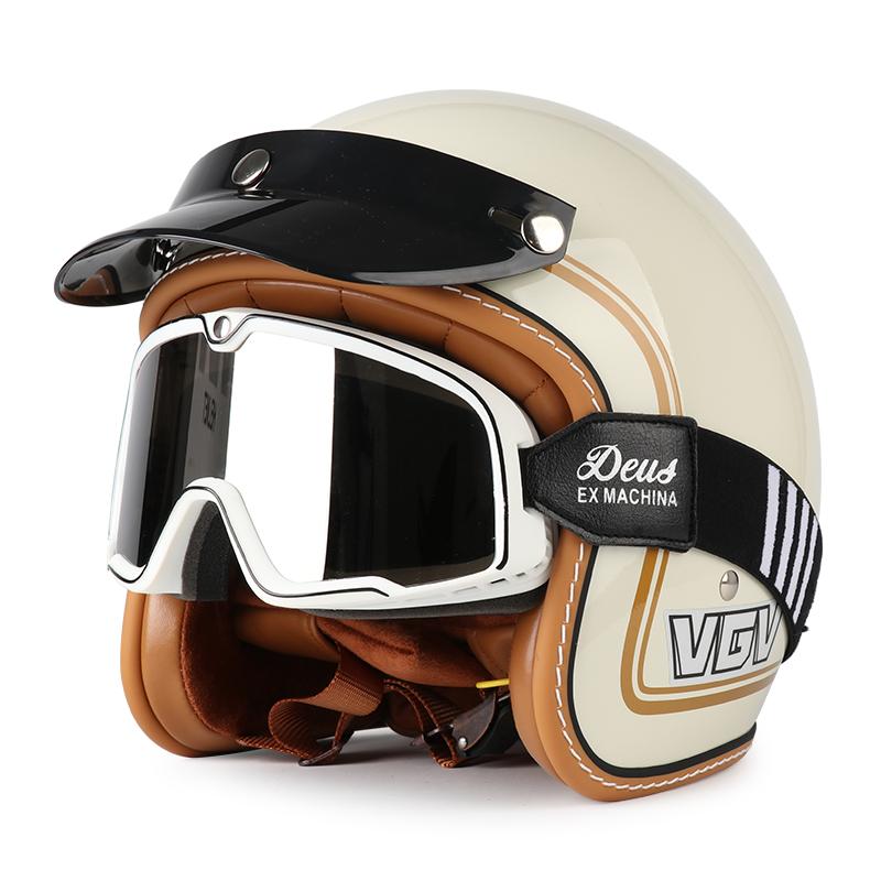 Retro helmet, four season cruising motorcycle, half helmet, men's and women's bubble mirror, electric bike safety helmet