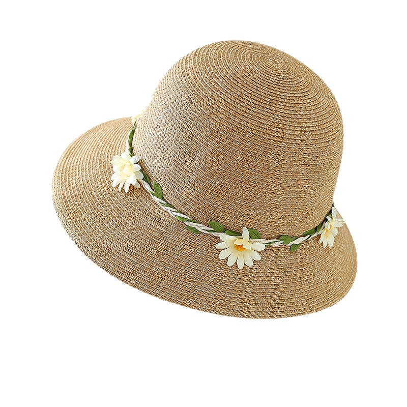 French idyllic daisy wreath straw hat women's spring and summer seaside vacation sun protection big brim sun hat shows small face