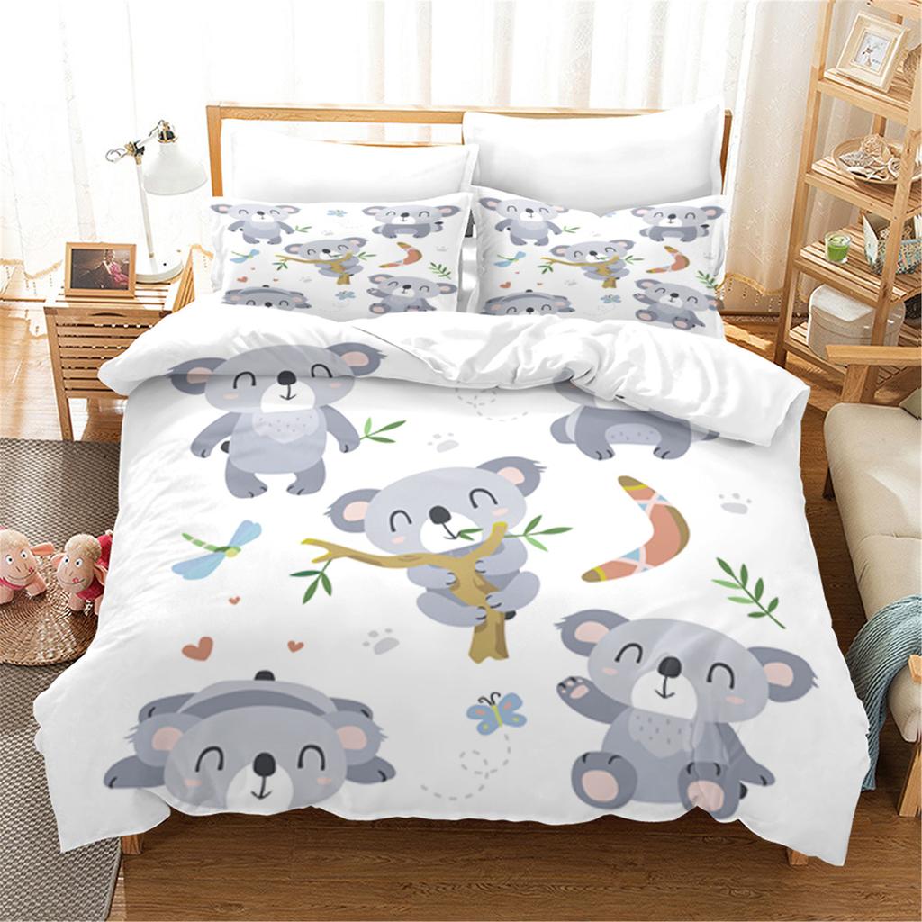Cartoon Koala Duvet Cover King Queen Lovely Animal Bedding Set For Kids Teens Adults Wildlife Quilt Cover With Pillowcase 2/3PCS