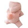 jijijing Hooded Plaid Pet Jumpsuit, Dog Four Legged Apparel, Cozy Hoodie with Pompom, Plush Lined Onesie Clothes for Small Dogs Autumn Winter Wear