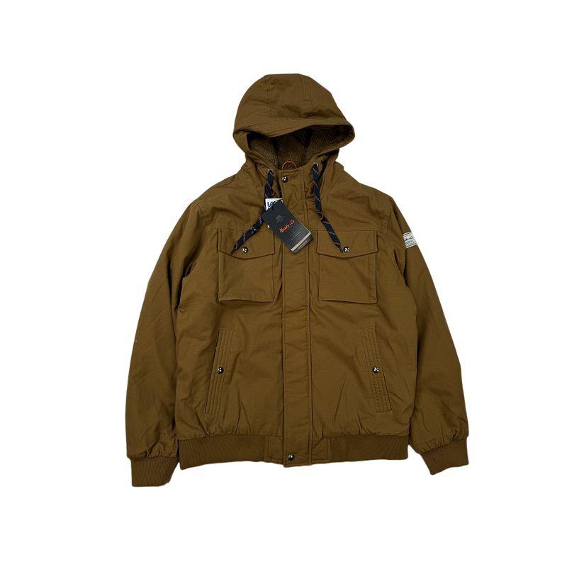 European and American Single Men Fall and Winter Fleece Padded Jacket American Casual Street Couple Outdoor Work Clothes Hooded Cotton-Padded Coat Deep card S