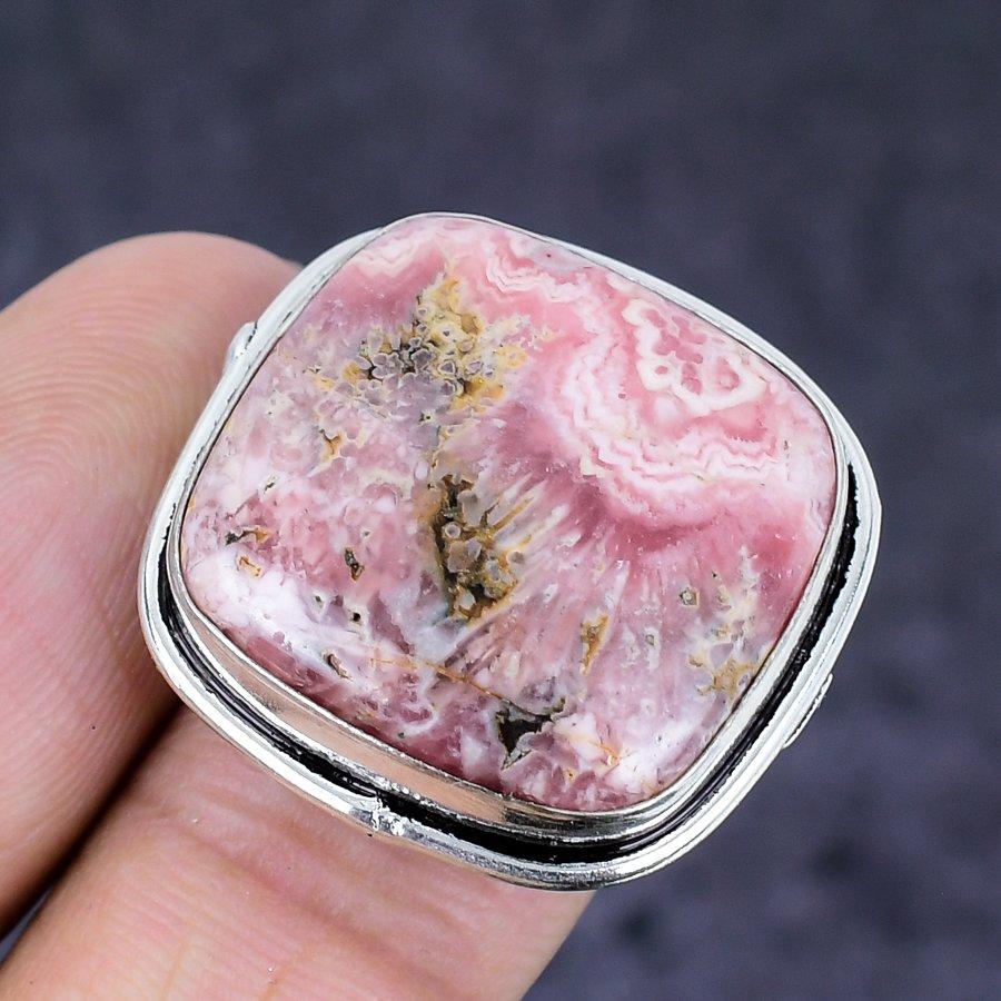Rhodochrosite Gemstone Handmade 925 Sterling Silver Jewelry Ring Size 7.5 q1r66