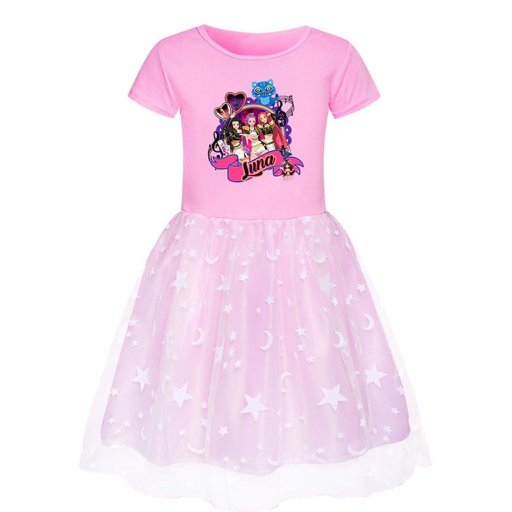 4173 Kids Girls Rumi Zoey Mira Derpy Print Mesh Dress 110cm розовый