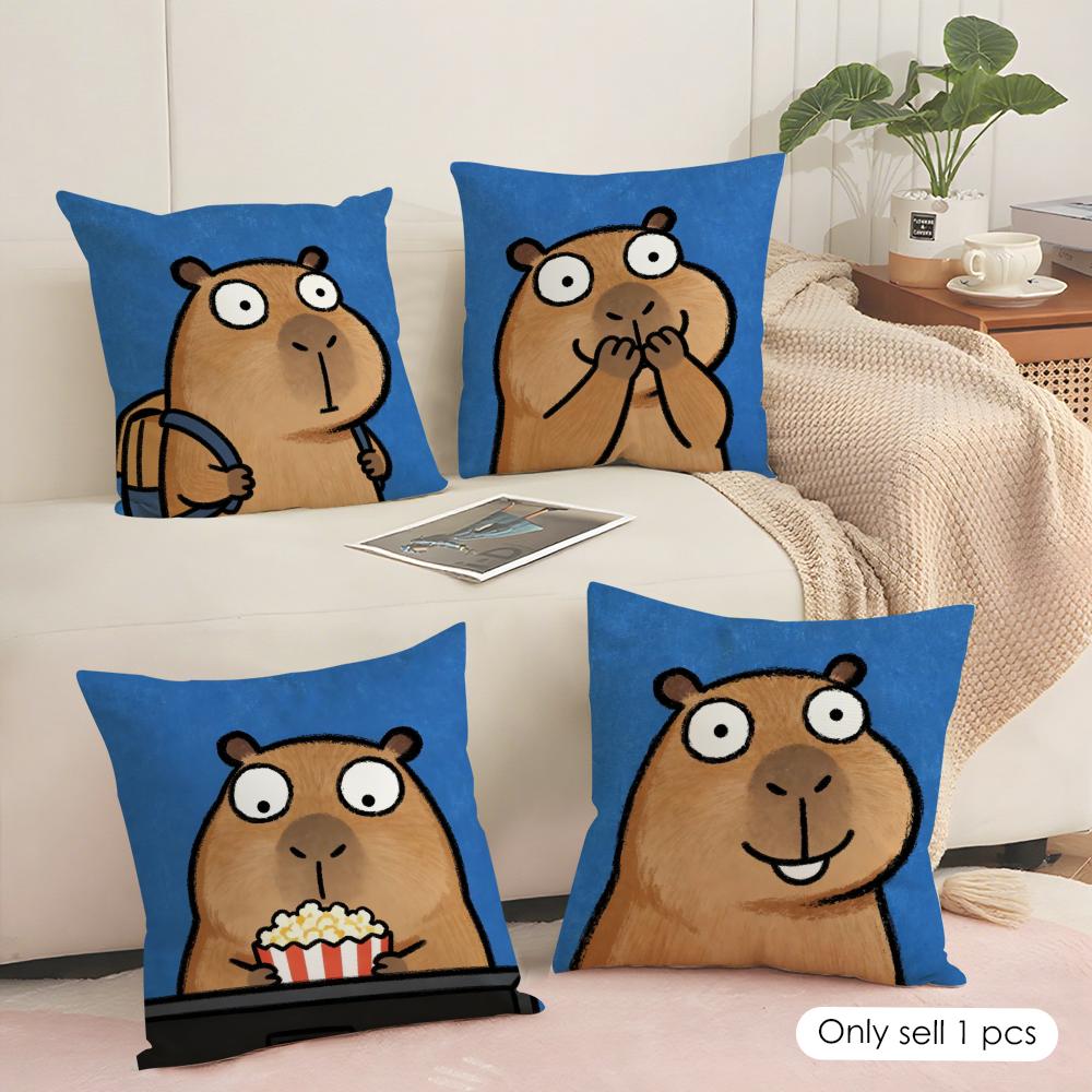 Capybara Cushion Cover Soft Short Plush Pillow Cover Smooth Cozy Texture Aesthetic Cushion Case Home Decor