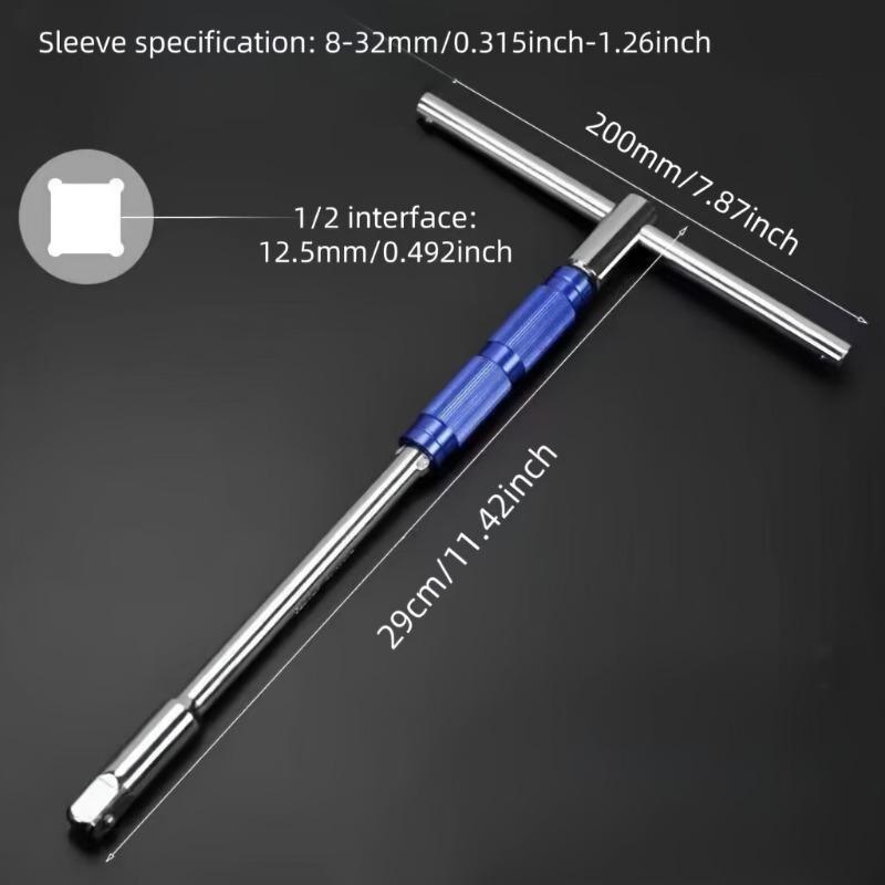 Multifunctional T-Handle Socket Wrench Set, Interchangeable Sockets and Lever Bar, Easy to Use Hand Tool for Repair Work T