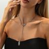 Minimalist Cool Tone Square Black Diamond Pendant Choker Necklace - Stylish Statement Long Necklace for Women, Sleek Metal Chain, Anti-Tarnish