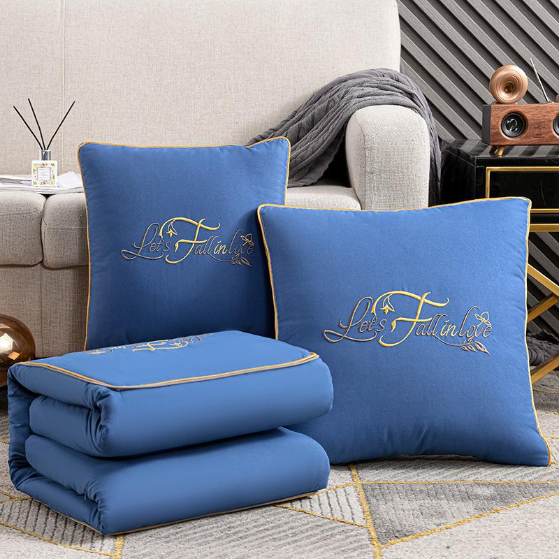 Dual-Use Embroidered Pillow Blanket: Office Nap & Car Cushion Combo