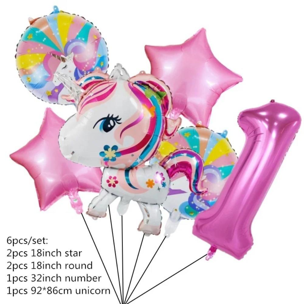 6 Pieces Rainbow Unicorn Themed Aluminum Foil Balloon Baby Shower Boy Girl Birthday Party Holiday Party