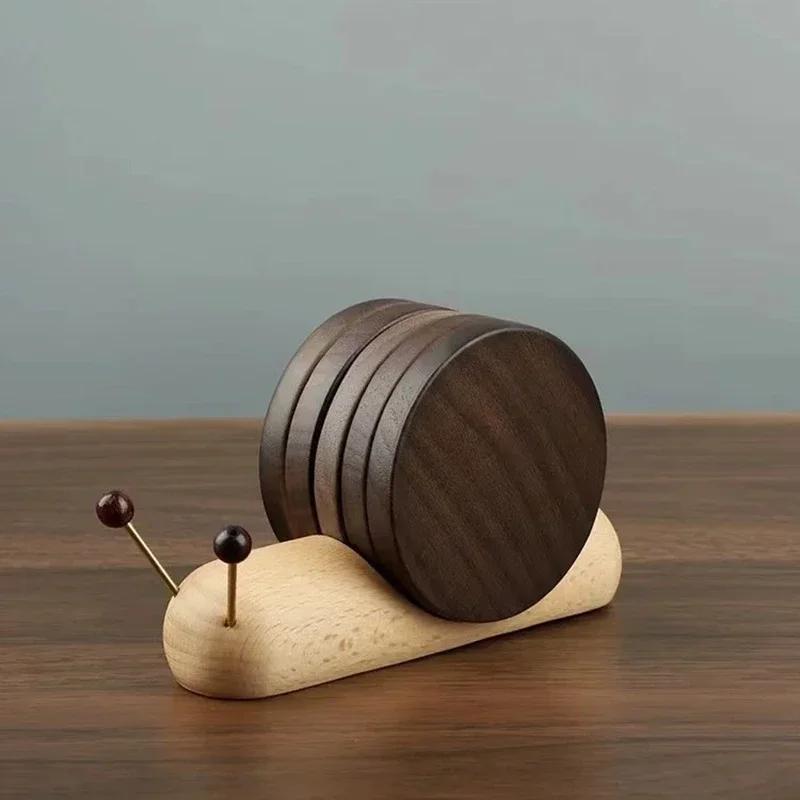 

1set Wood Cup Mat Placemats for Table Snail Shaped Heat Insulation Pad Wooden Tea Coaster Tool Tea Tray Creative Gifts