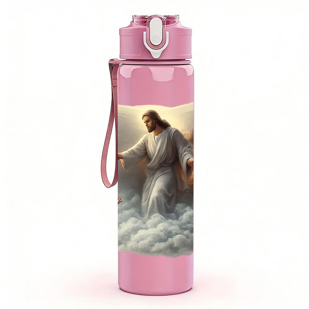 1PC Jesus Outstretched Hand Art 750ml Color Plastic Sports Water Bottle Leakproof Flip Straw Lid Suitable for Sports Office Home Use