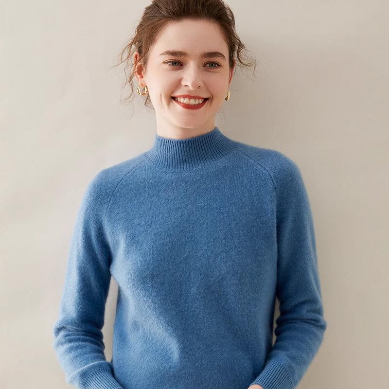 High Neck Cashmere Wool Raglan Sleeve Loose Sweater, 2025 Autumn/Winter Collection