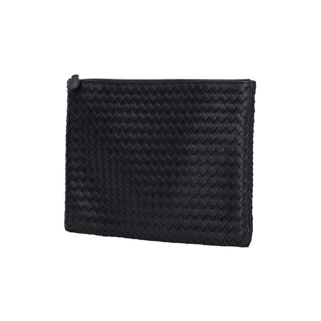 Bottega Veneta Intrecciato Classic Woven Design Zip Closure Lambskin Clutch Women Clutch Black 522430V3UN11275