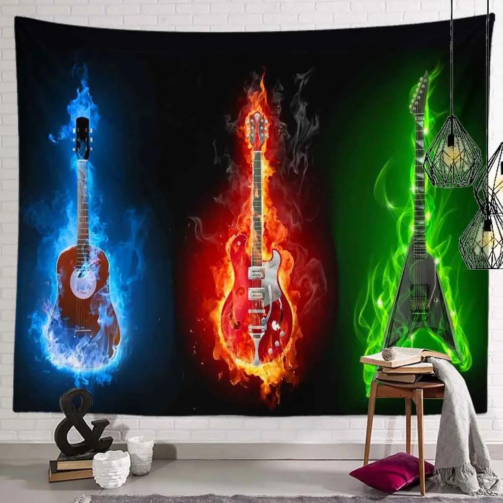 Guitar Music Tapestry Concert Instruments Tapestry Rock Hippie Art Tapestries Wall Hanging Decor for Home Living Bedroom Dorm