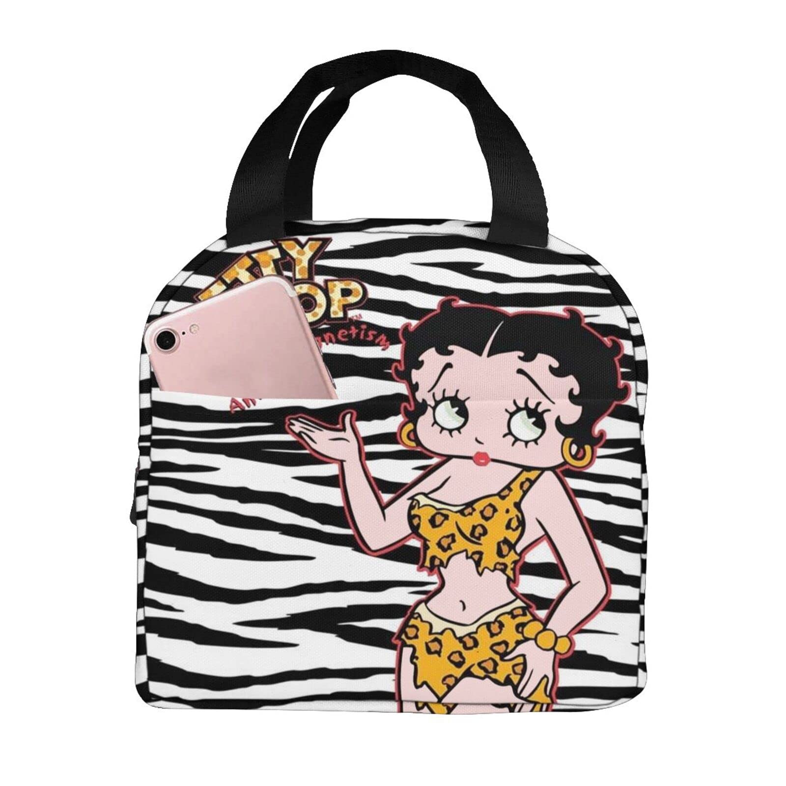 LDU Мультяшная черная сумка для ланча Betty Boop Ланч-бокс ИзолированнаяСумка-холодильник на молнии Компактная Мягкая сумка-холодильник Сумка-тоутЭко-сумка 4290₽