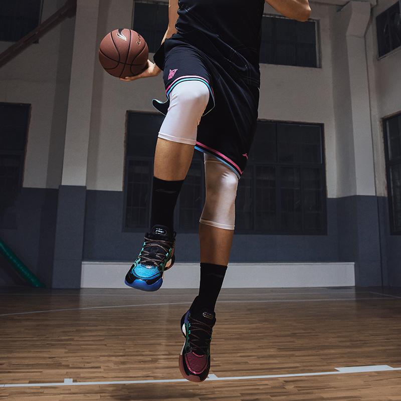 Li Ning CBA Basketball Series Quick-Dry Cool Elastic Sports Basketball Game Shorts Men Shorts Black Azalea-Pink AAPU209-2