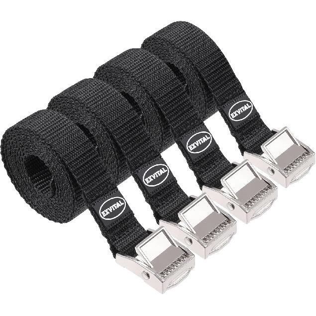 EXVITAL Lashing Straps With Cam Buckles Tie Down Straps 48" X 0.75" Adjustable Cinch Straps For Motorcycle Cargo Kayak Luggage Black 4 Pack