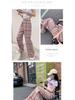 Petite Retro Pink Plaid Wide-Leg Pants, 150cm