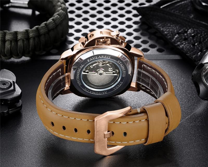 PAULAREIS Automatic Luminor Chronograph Full 10 ATM Water Dress Stainless Leather Coming of Age Gift Men's Watch, Movement, Calendar, Diver's,