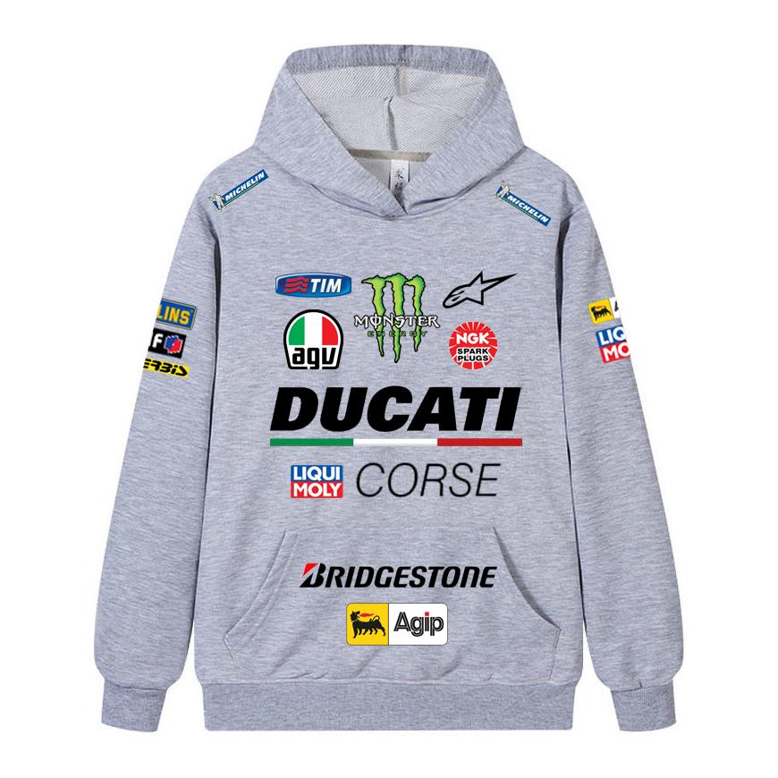 Ducati Felpa Corse MotoGP Racing, Unisex Oversize Streetwear Pullover con Stampa Completa Logo Sponsor