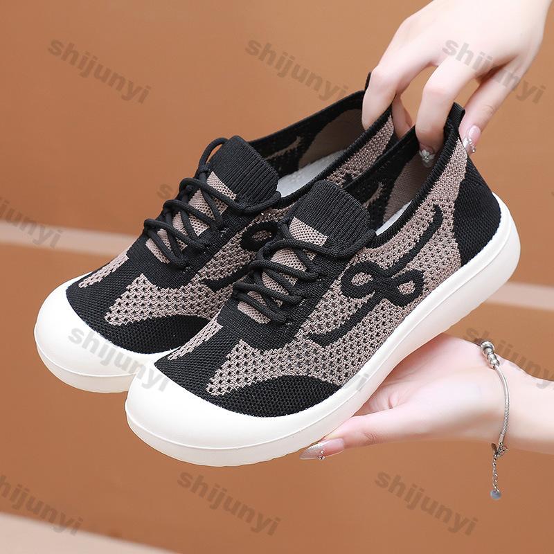 Fashion Large Size Women's Shoes Fly Weave Breathable Vintage Height Increase Sneakers Soft Sole Lightweight Comfortable Casual Shoes