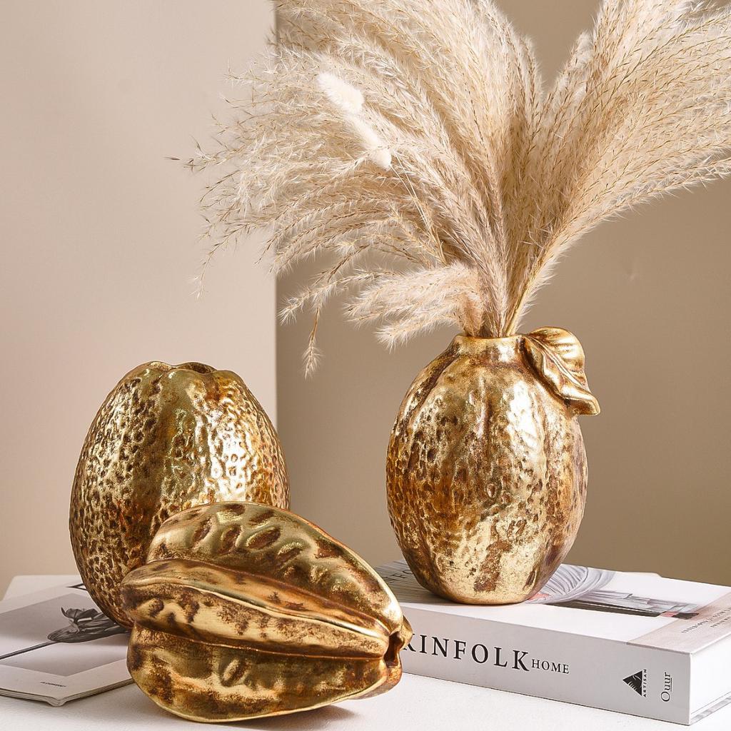 Ceramic Vase Golden Star Fruit Vase Simulated Fruit Ornaments Lemon Flowerpot Flower Arrangement Accessories Home Decoration