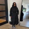 Giacca Lunga Chic da Donna in Cotone con Cappuccio Moda Manica Lunga con Zip Cintura Vita Oversize Cappotto Lady Inverno 2025 Caldo Capospalla