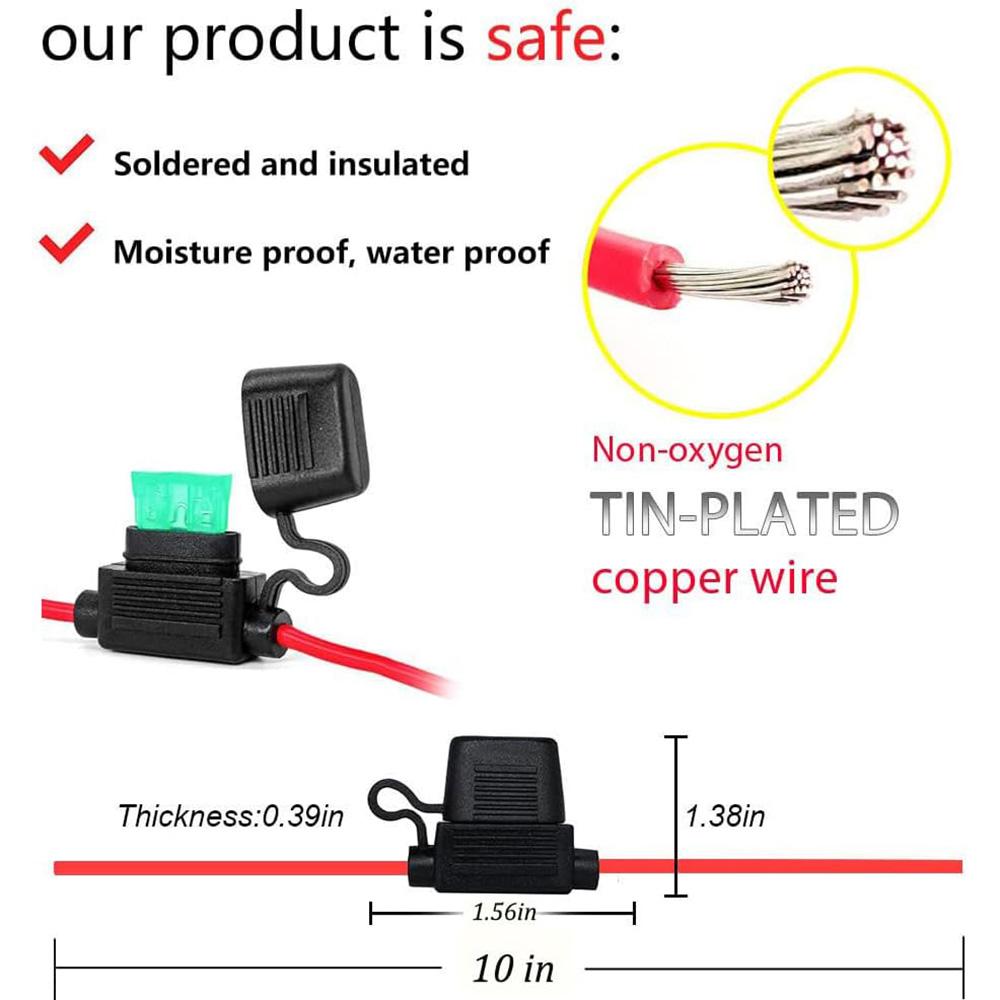6/10 Pack 14 Gauge AWG Wire Waterproof Inline Fuse Holder for ATC Medium Blade Fuse in Vehicle/Boat/RV/Tractor,10 Inches Long