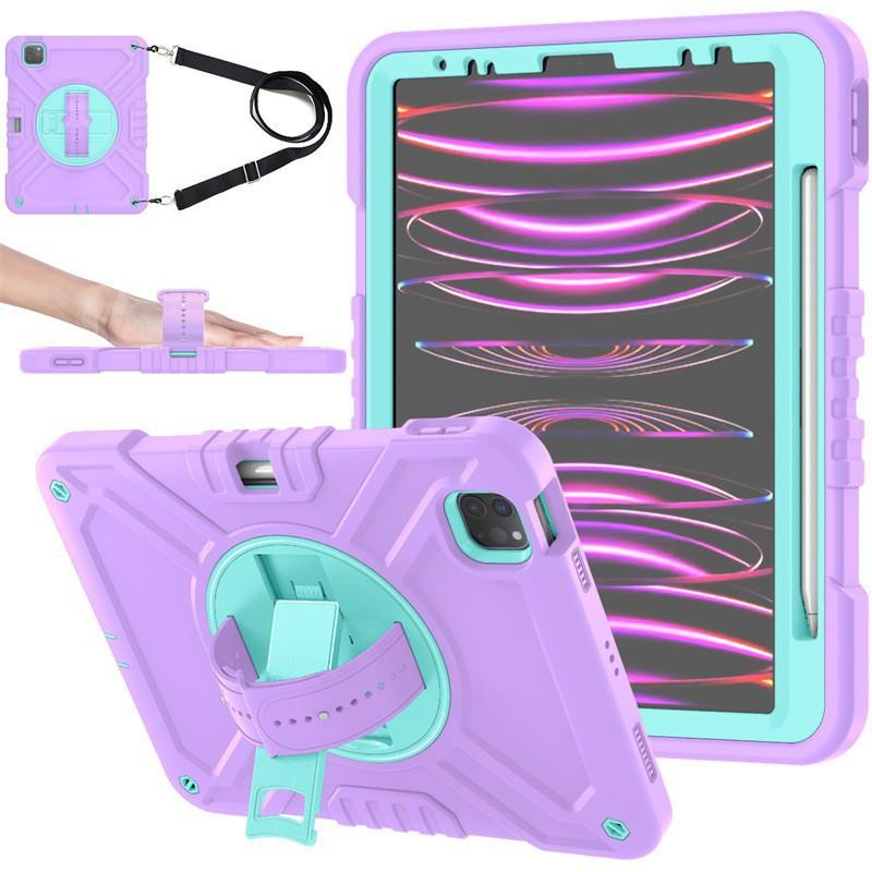 Silicone Shockproof Rotating Stand Case With Pen Slot Shoulder Strap IPad Air 11 Pro Kids Friendly Full Coverage
