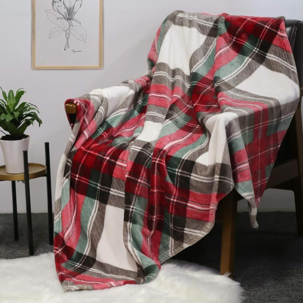 Ultra měkká deka s kostkovaným vzorem Útulný flanelový fleece Luxusní deka na postel, pohovku a gauč Červená