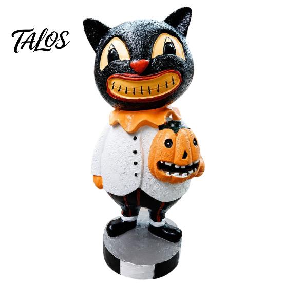Halloween Party Supplies Black Cat Figurines, Vintage Ornament with Pumpkin, Small Theme Room Decor Retro Resin Table Decoration for Shelf,