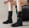 2025 Autumn/Winter Round Toe Thick Heel Pleated Pile Boots