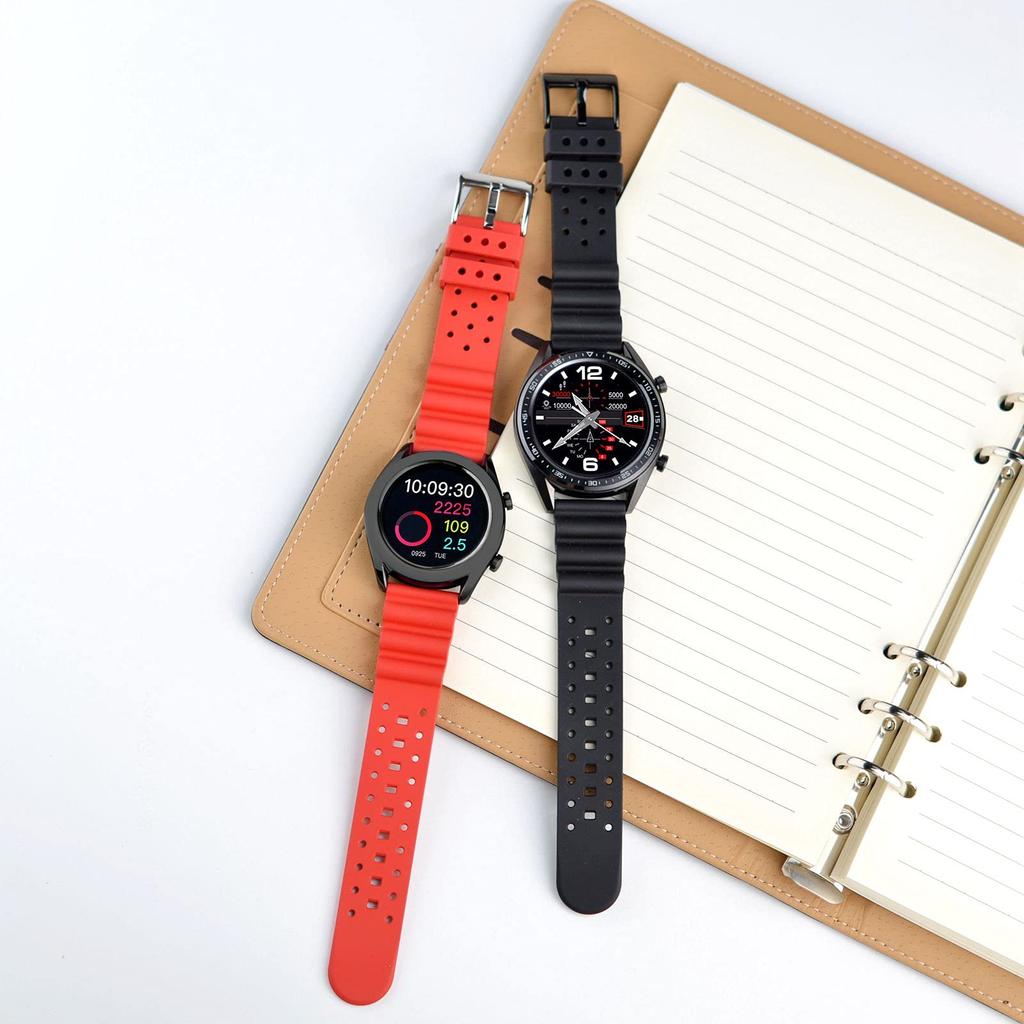 WOCCI Fluorocarbon Rubber Horlogeband, 24mm, FKM Luxe Siliconen Horlogeband met EasyClick, Zwart/Zwarte Gesp