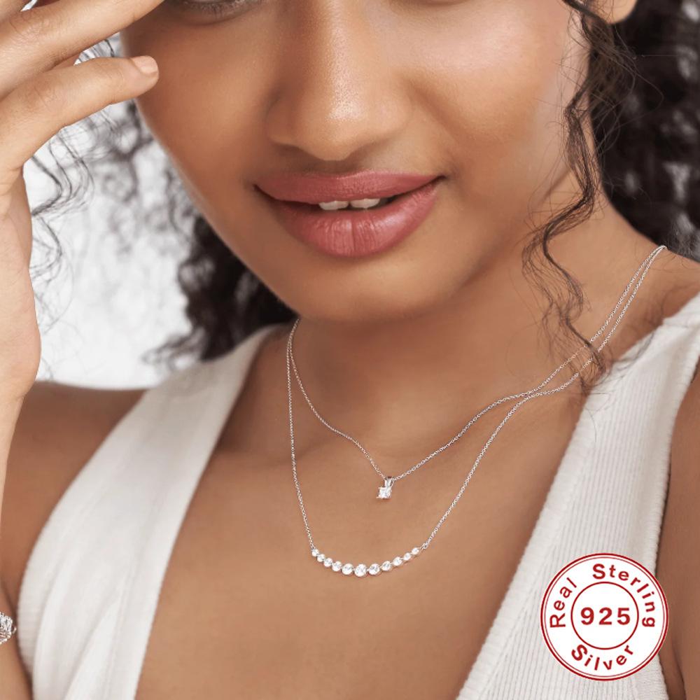 Stylish And Simple Style S925 Sterling Silver Single Row 11 Size Zircon Diamond-Encrusted Women'S Collarbone Necklace