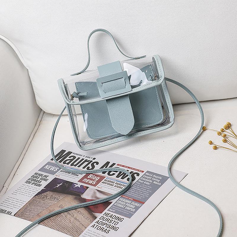 

Женская прозрачная квадратная сумка-слинг Крутая ПВХ сумка через плечо Сумка-мессенджер Водонепроницаемая сумка для мобильного телефона светло-синий