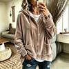 Women's Color Velvet Button Hooded Long Sleeve Cardigan for Casual Daily Wear