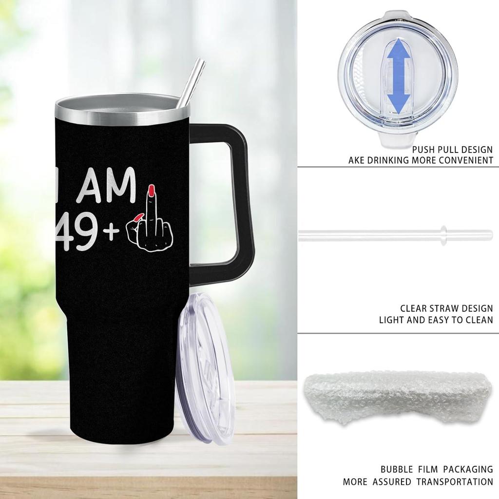 I Am 49 Plus Middle Finger Tumbler 40oz Tumbler with Handle Insulated for Hot and Cold Tumbler with Lids and Straws Christmas Gift for Women