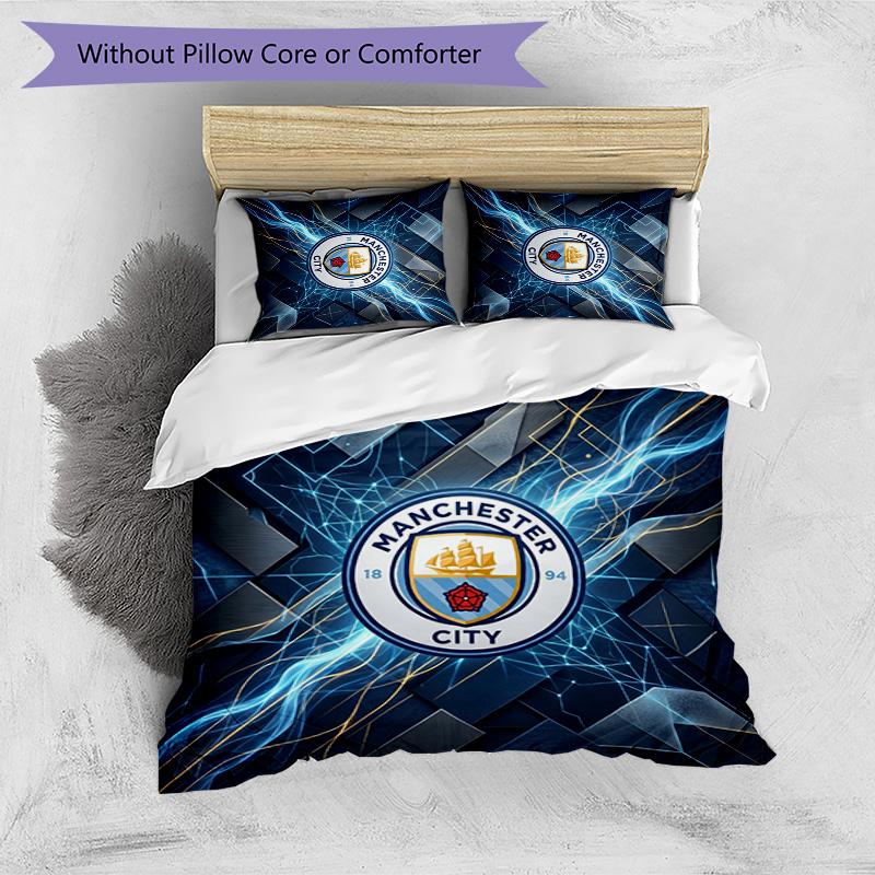 Manchester City Pattern Printed 3PCS Bedding Set Soft Skin-Friendly Washable Duvet Cover & Pillowcases Set All Season Bedroom