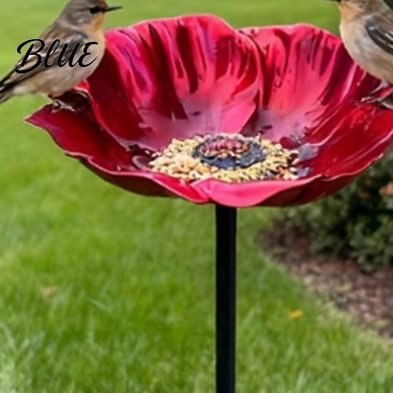 Handcrafted Garden Sculpture Handmade Metal Flower Stake Outdoor Bird Bath Bowl for Bees Butterflies Pollinator Watering Station Lawn Yard Decor