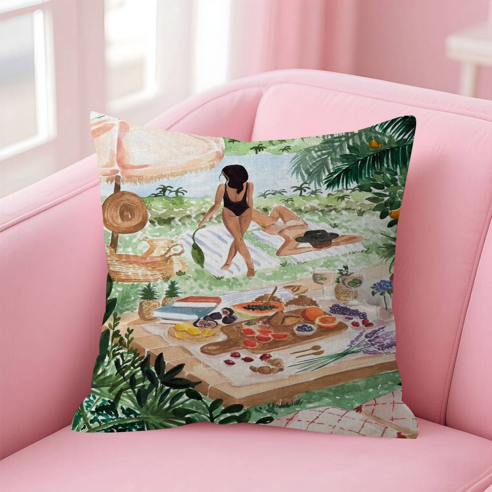 Nordic Beach Holiday Girl Pillow Gift Home Office Decoration Bedroom Sofa Car Cushion Cover Case 45x45