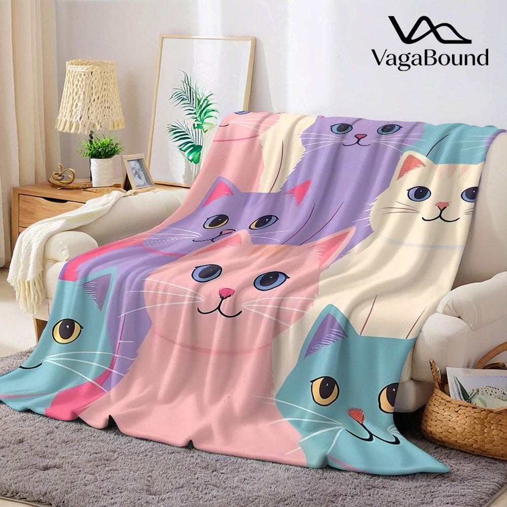 Pastel Stacked Cat Print Flannel Blanket Warm Soft Halloween Christmas Decorative Couch Warm Cozy All-Season Gift